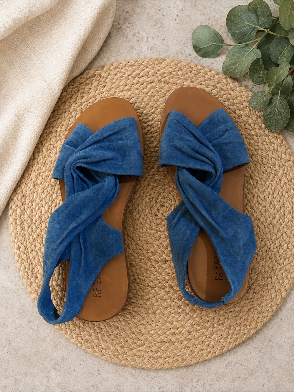 Derek Lam 10 Crosby Womens Twist Strap Suede Flats Sandals Blue Size 8.5 Leather